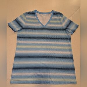 Lands' End 100% Cotton Blue Striped Short Sleeve Tee